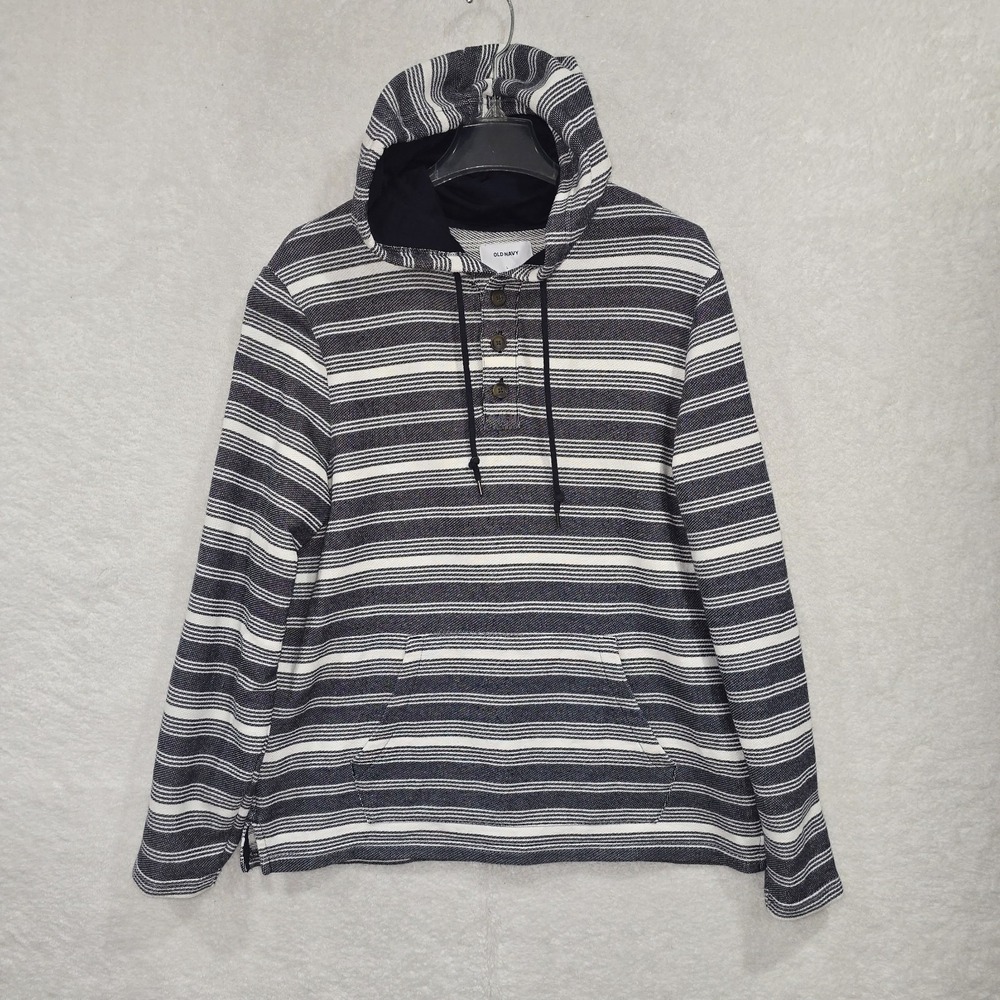 Old Navy Mens Baja Henley Sweatshirt Hoodie Sz Large Waffle Thermal Blue Striped